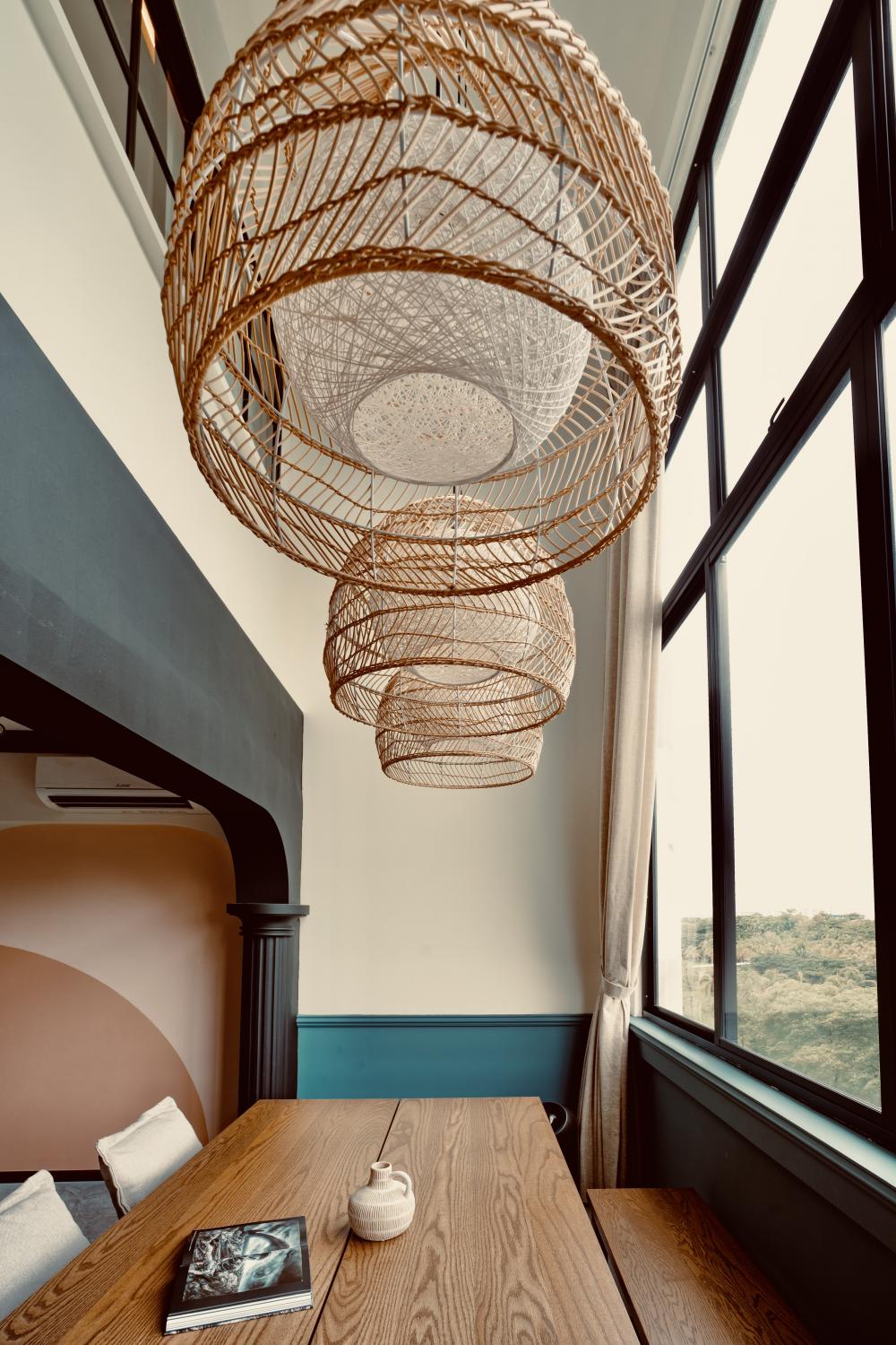 vintage dining room with bay window and dining table