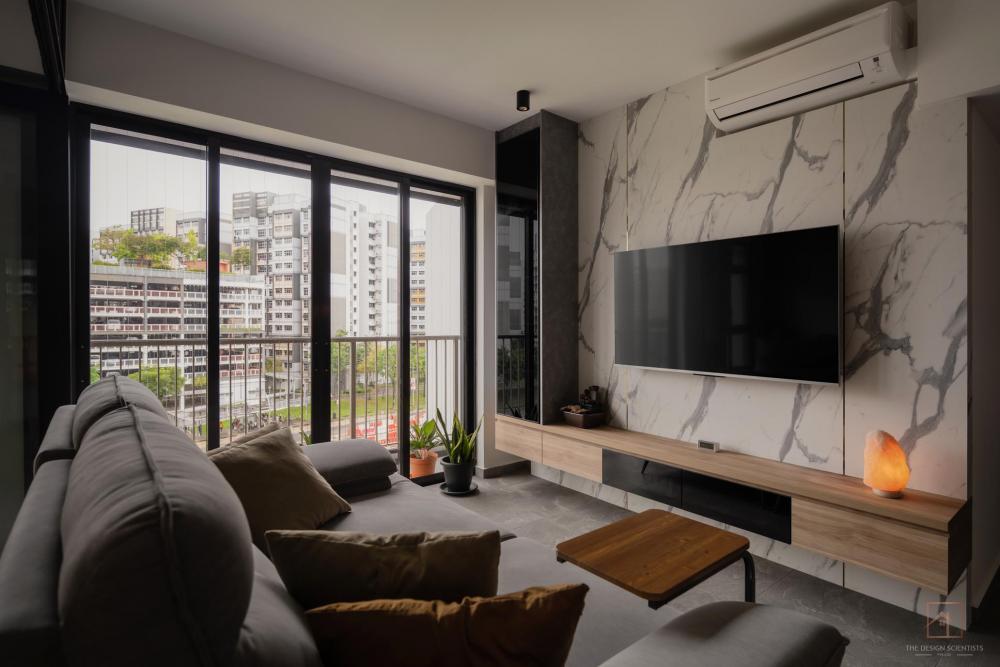 contemporary living room with tv console and feature wall 4