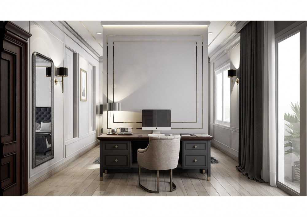 modern bedroom with parquet floor and cove lighting