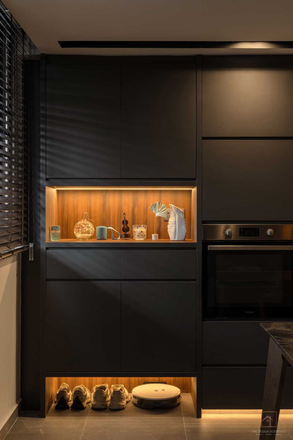 contemporary entryway with cove lighting and shoe rack