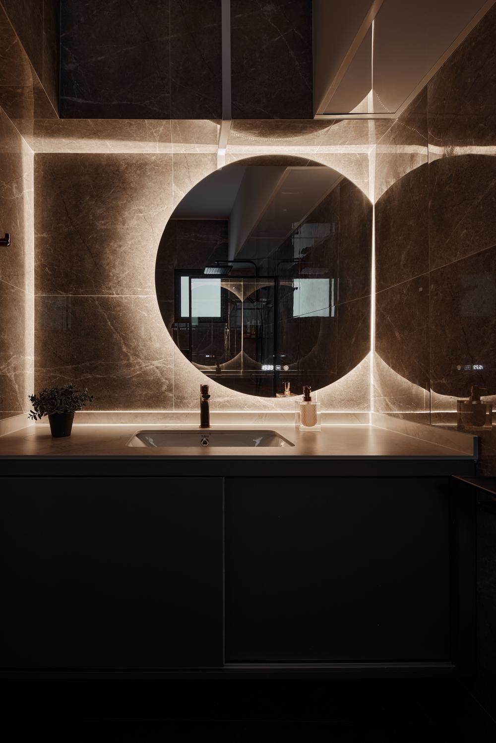 modern bathroom with mirror and shower screen