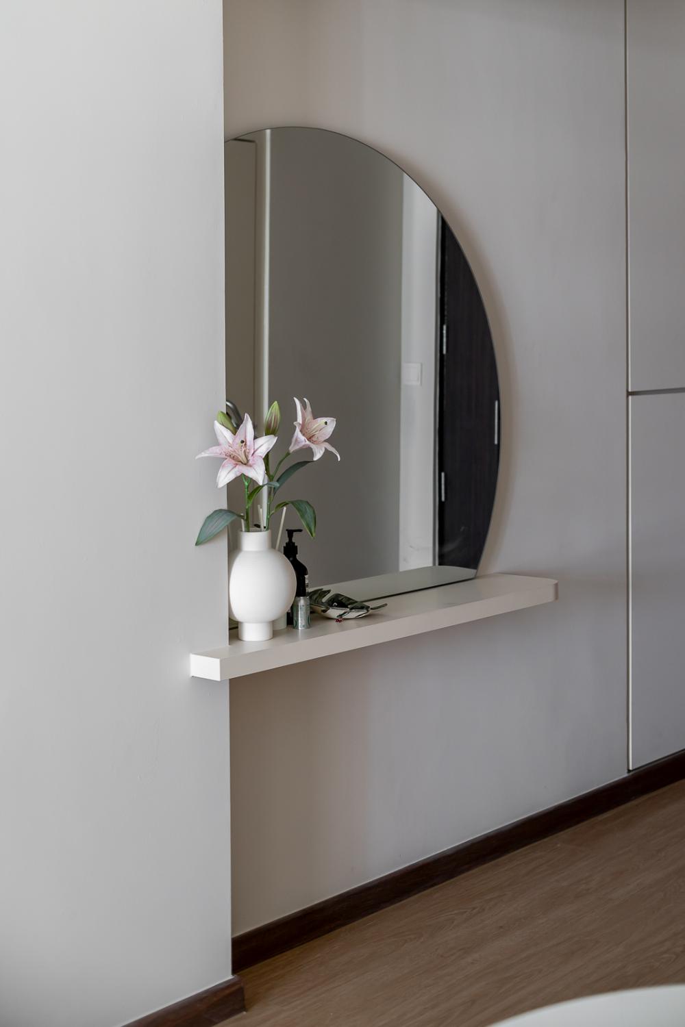 modern entryway with mirror and console table