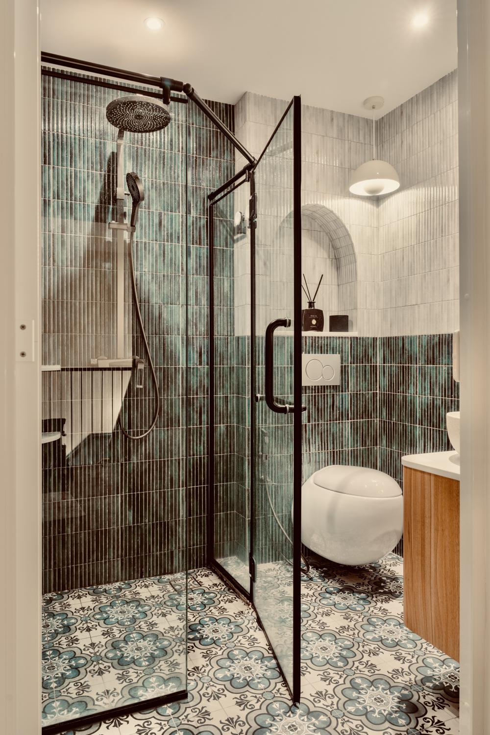 vintage bathroom with mosaic and bathroom accessories