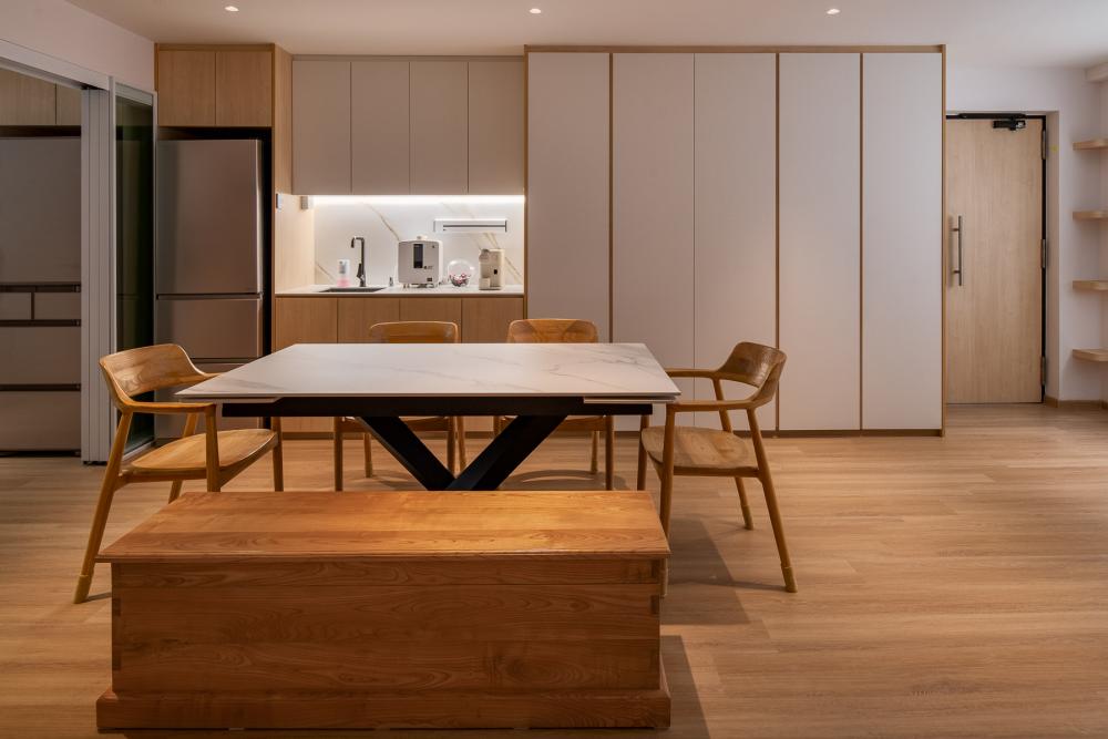 scandinavian kitchen with countertop and vinyl flooring 2