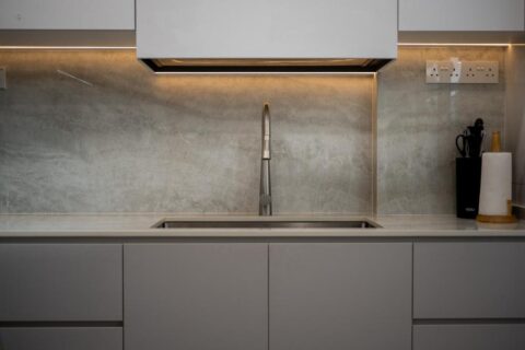 contemporary kitchen with countertop and kitchen island