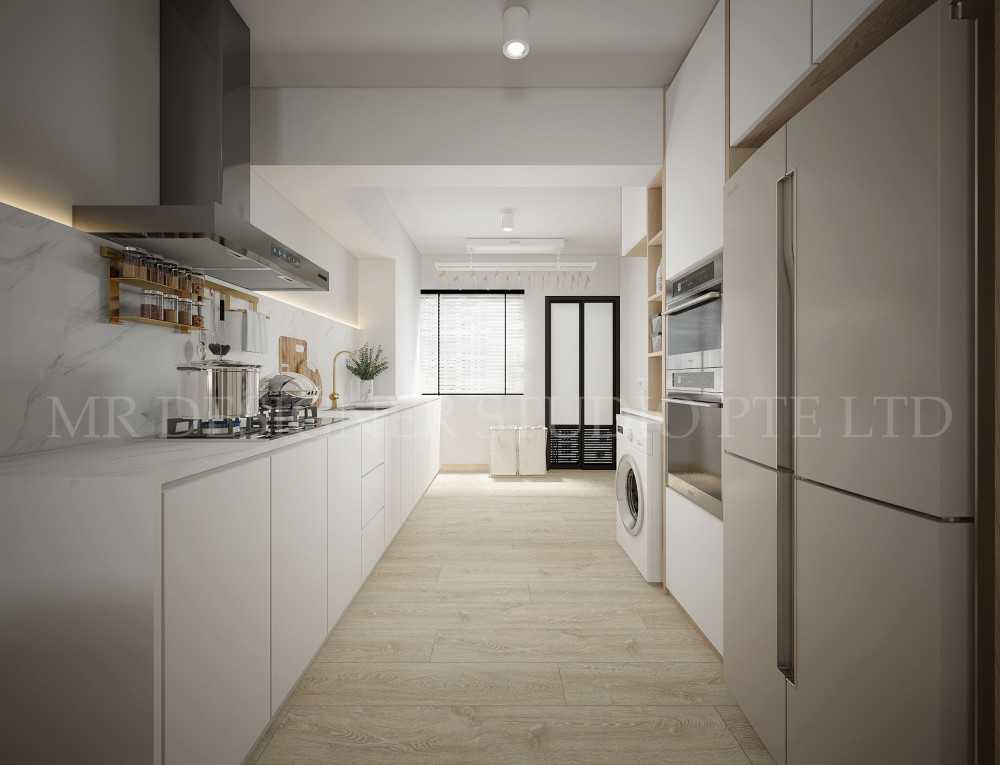 eclectic kitchen with countertop and vinyl flooring