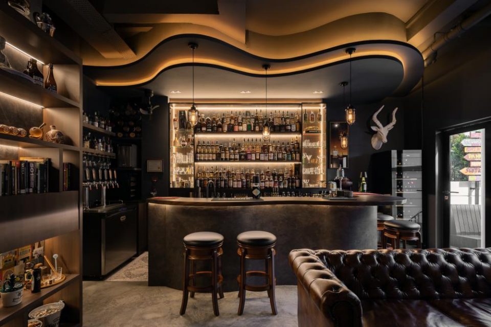 industrial home bar with countertop and bar counter