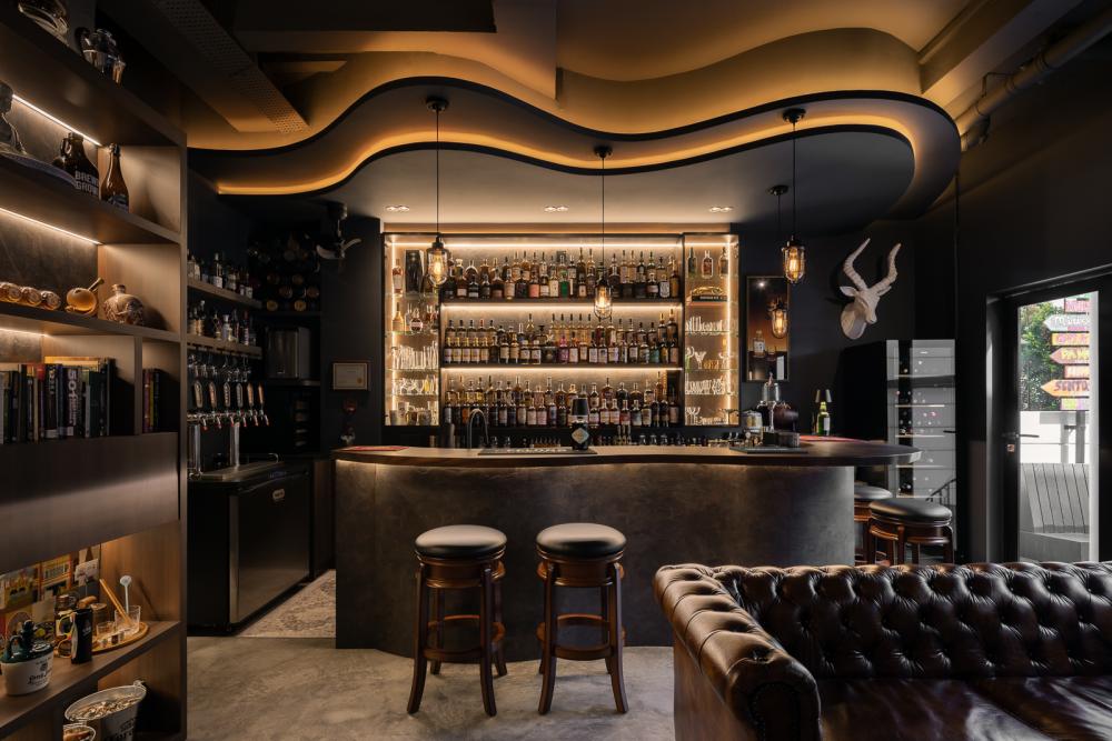 industrial home bar with countertop and bar counter