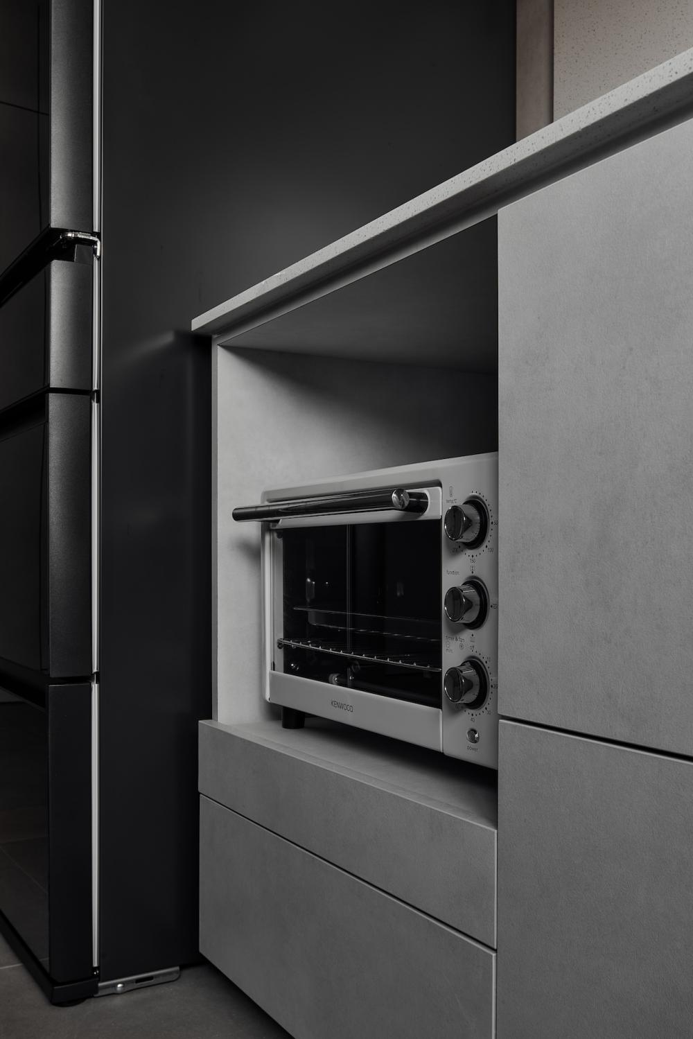 industrial kitchen with countertop and open kitchen