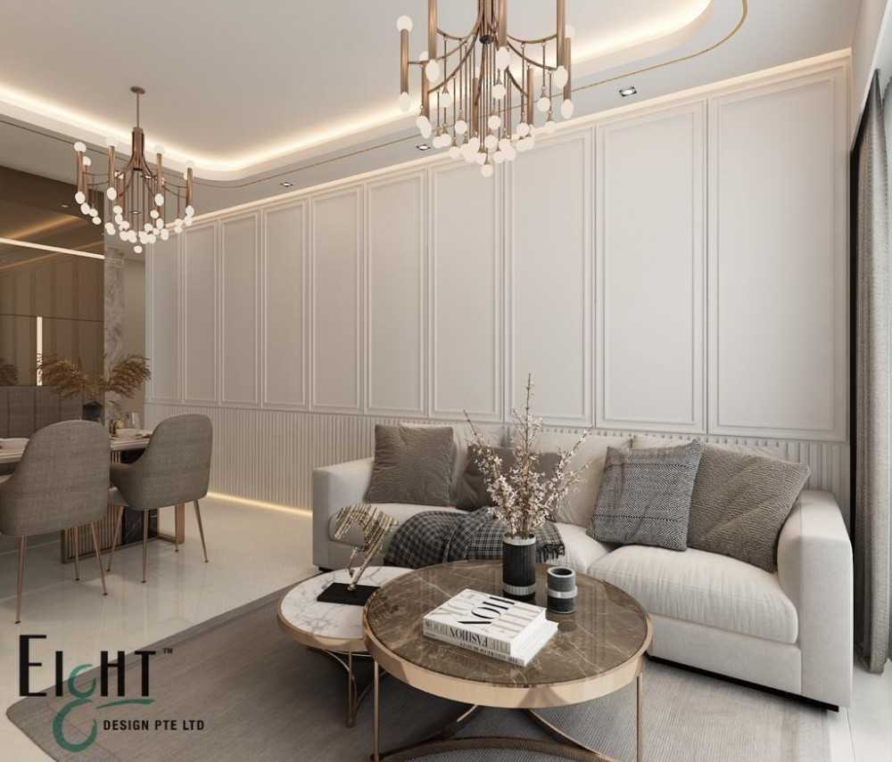 modern living room with feature wall and mirror