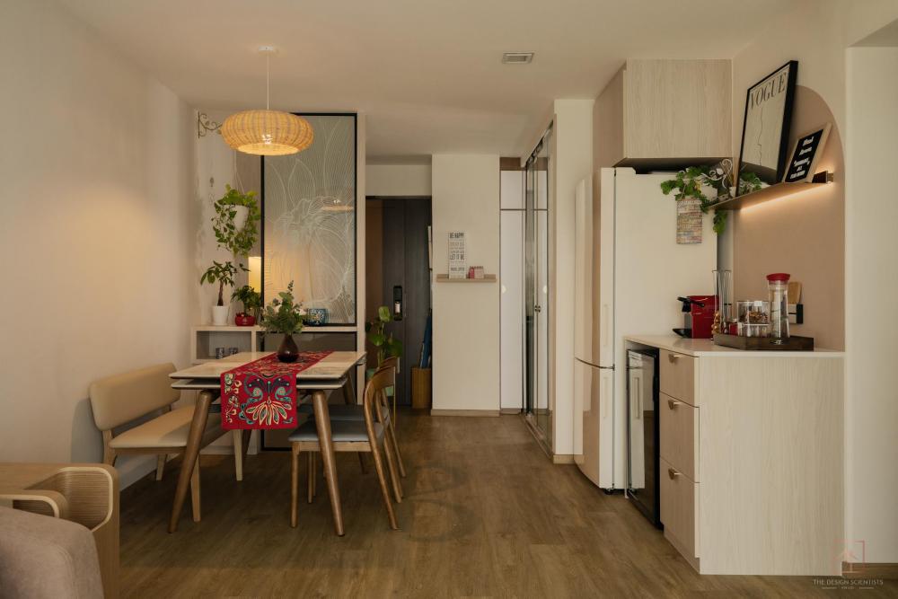 scandinavian dining room with dining table and dining chairs