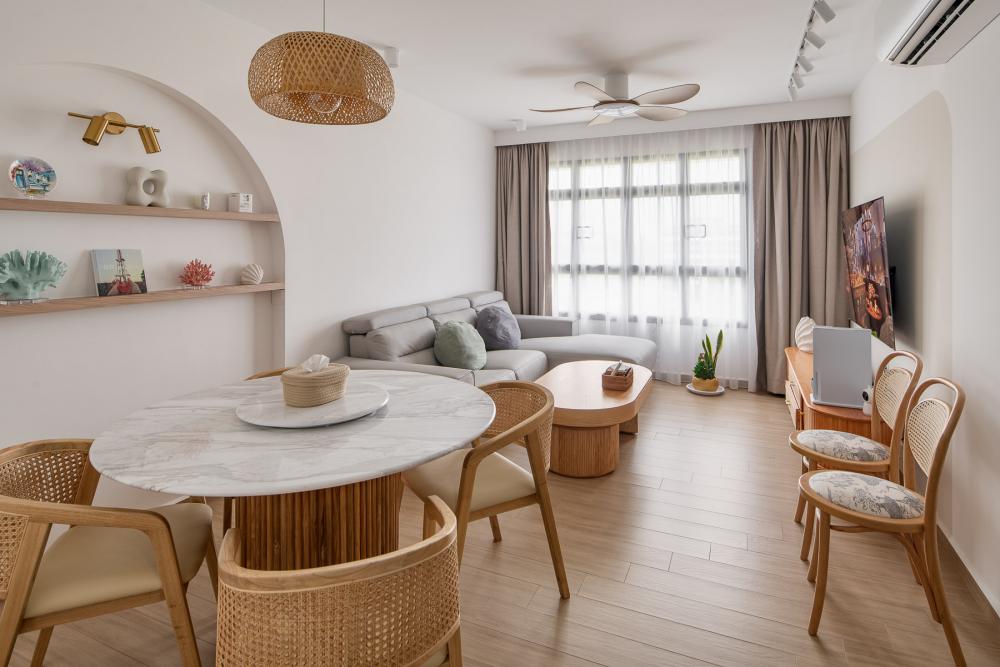 scandinavian dining room with dining table and dining chairs