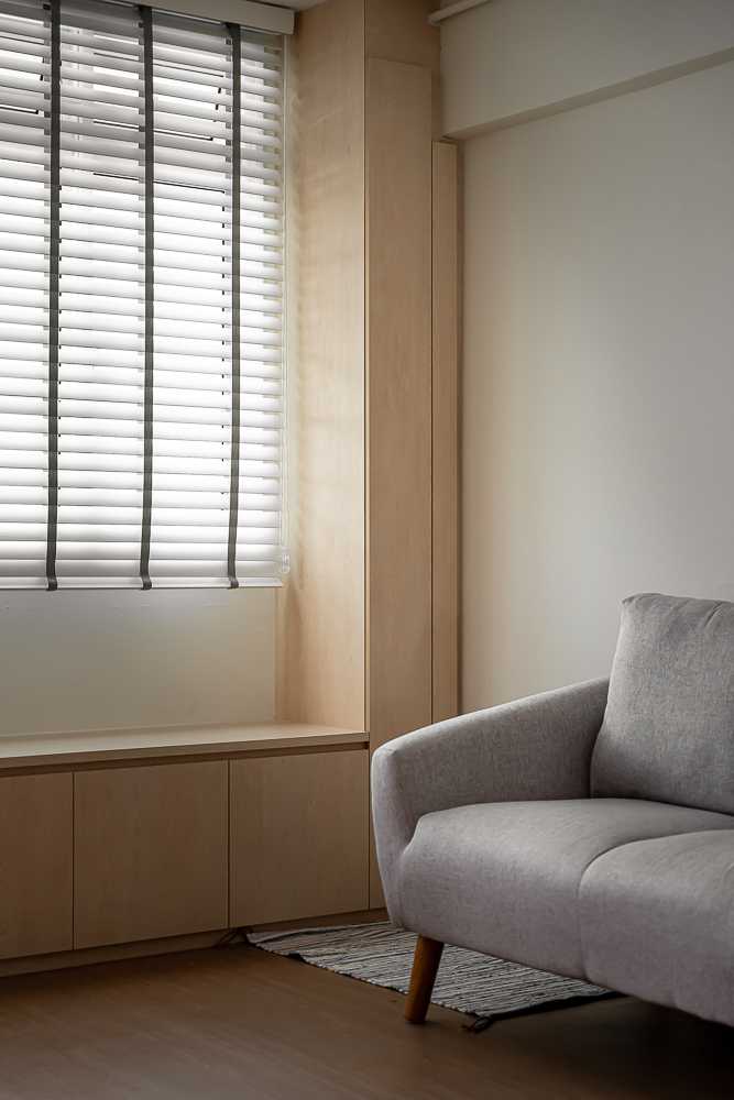 scandinavian living room with settee and vinyl flooring