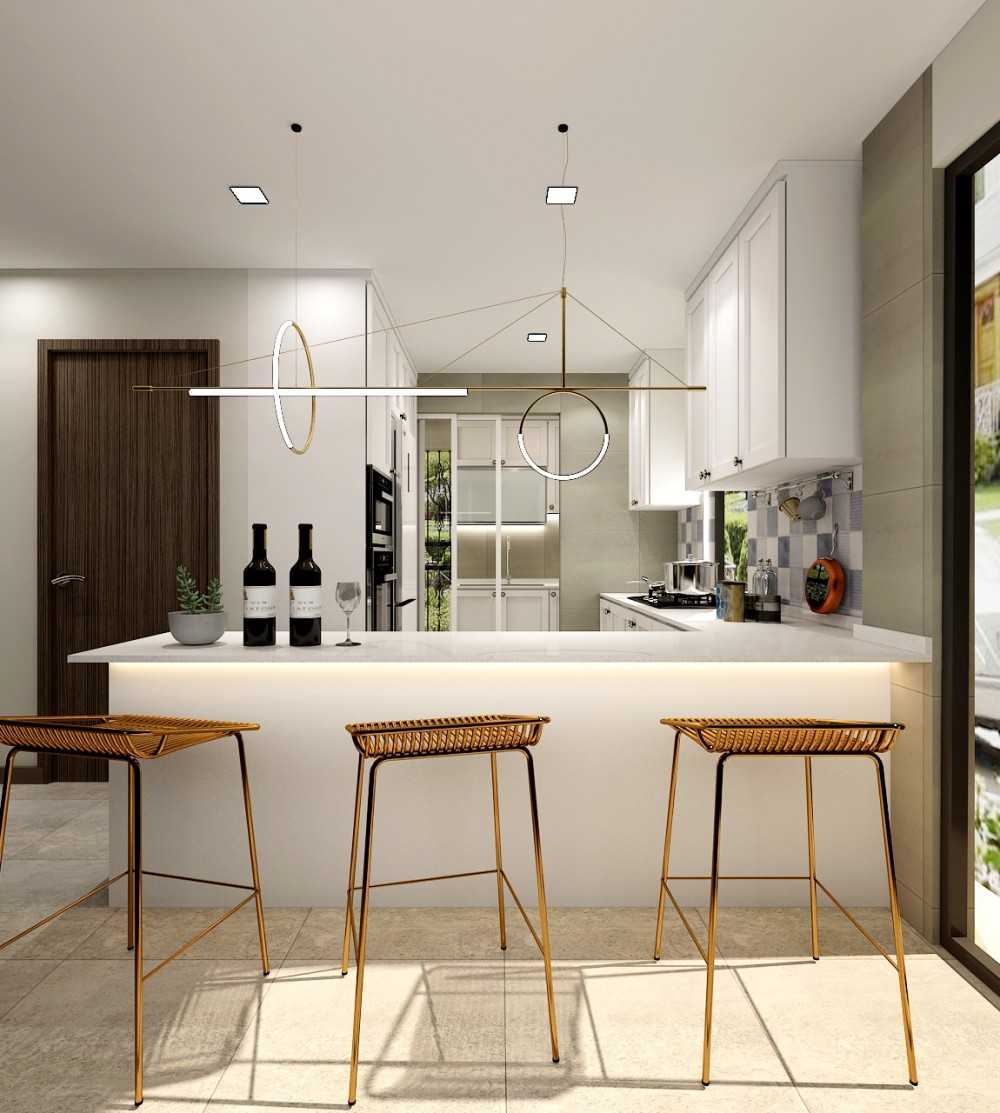 transitional kitchen with countertop and kitchen island