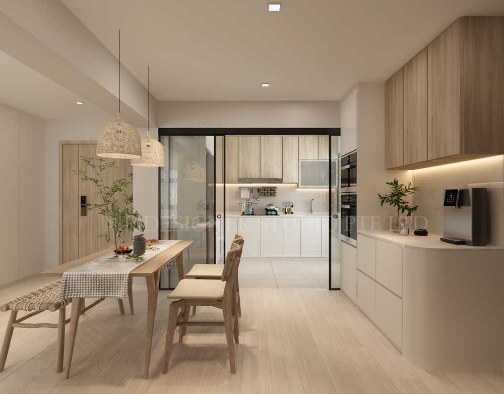 contemporary kitchen with countertop and vinyl flooring 2