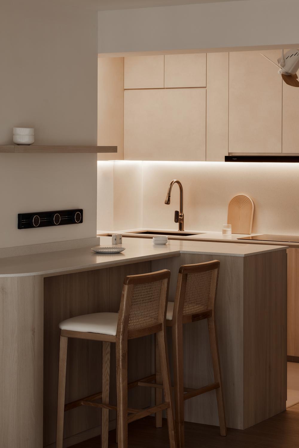 scandinavian kitchen with kitchen island and cupboard
