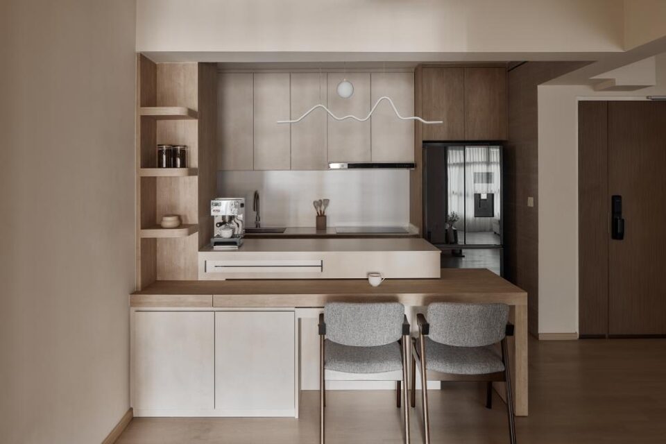 scandinavian kitchen with open kitchen and breakfast counter