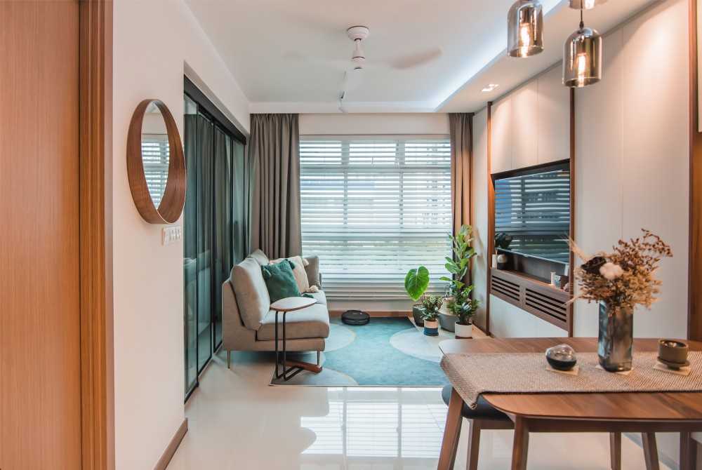contemporary living room with homogeneous tiles and tv console2