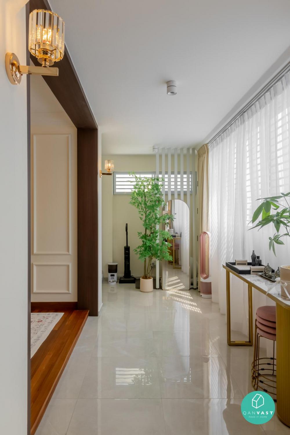 vintage entryway with mirror and console table