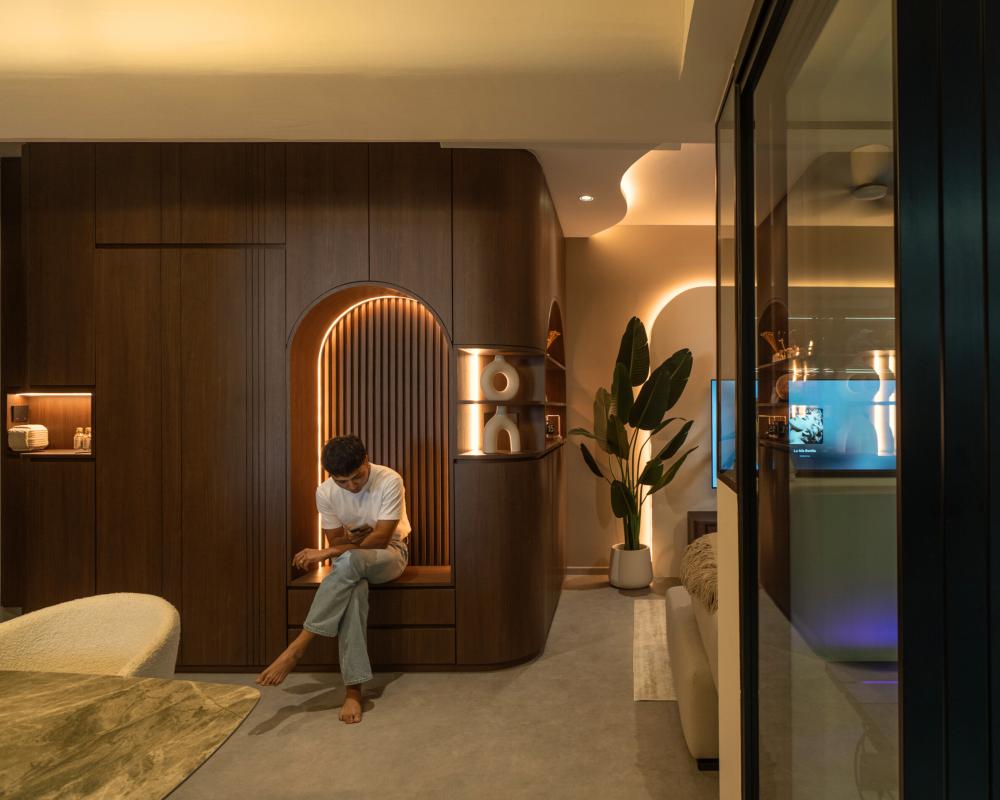contemporary entryway with seating bench and shoe rack