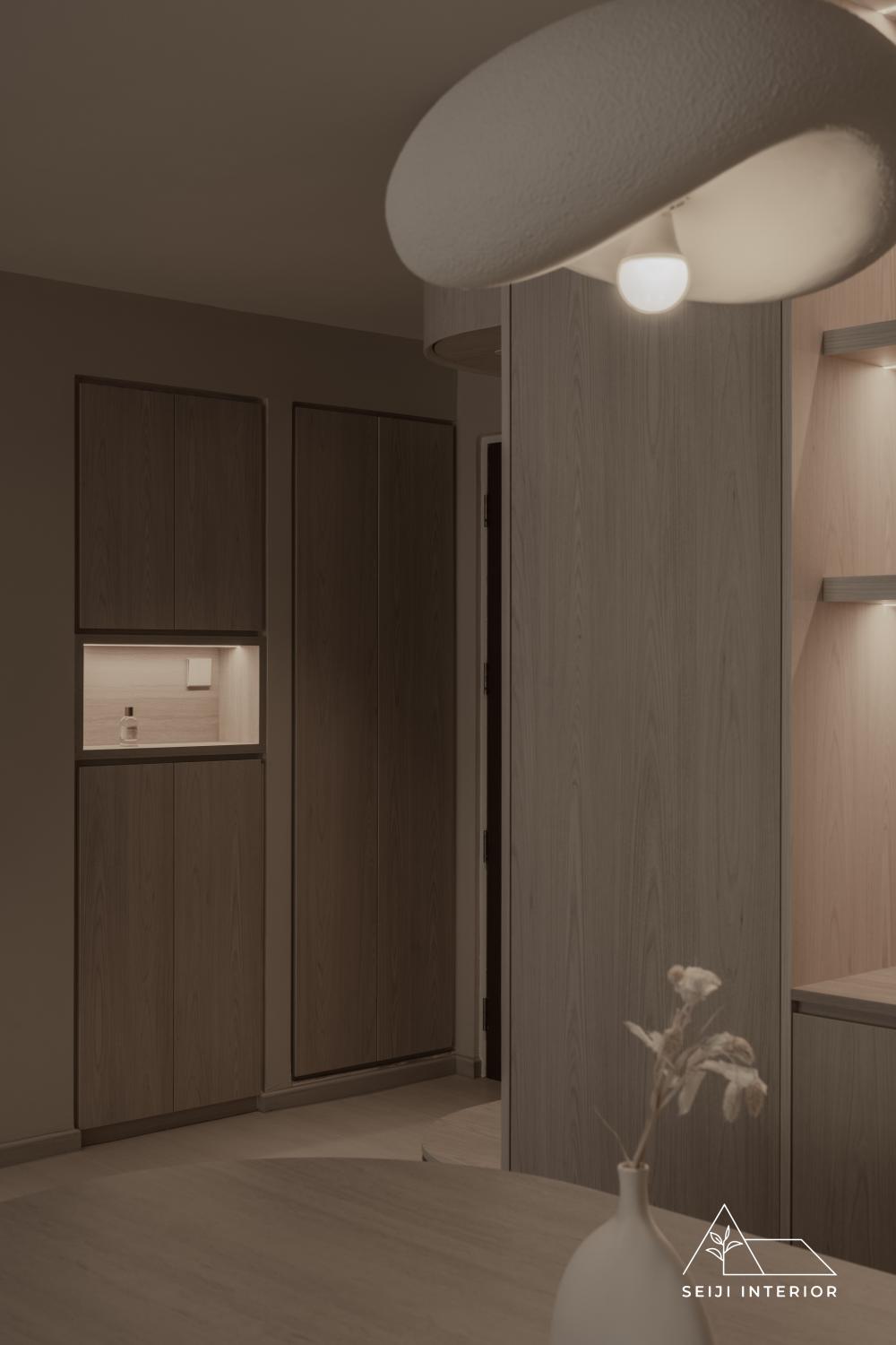 minimalist entryway with mirror and shoe rack