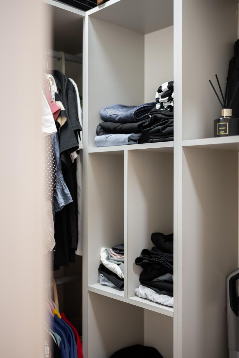scandinavian storeroom with mirror and wardrobe