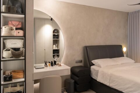 modern bedroom with wardrobe and bedside table