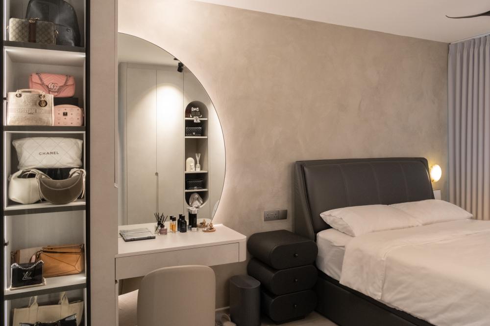 modern bedroom with wardrobe and bedside table